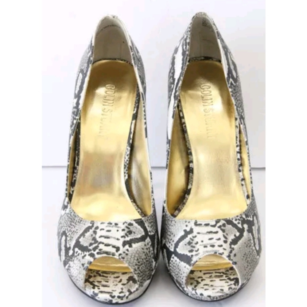 Colin Stuart Leather Heels Platform Shoes Peep Toe Snake skin - Picture 6 of 7